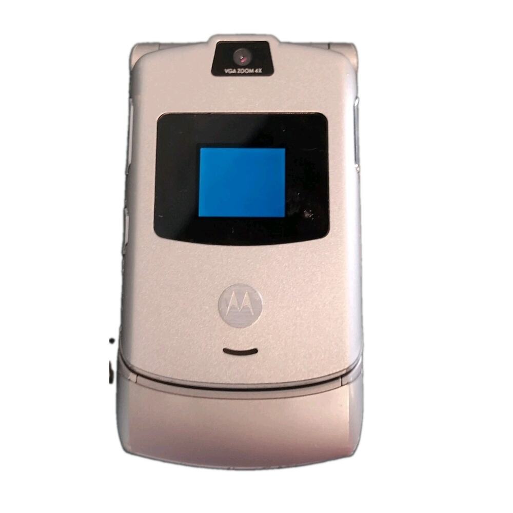 Motorola RAZR V3 Flip Cell Phone Silver Vintage Tested Works Needs Battery - Picture 2 of 4